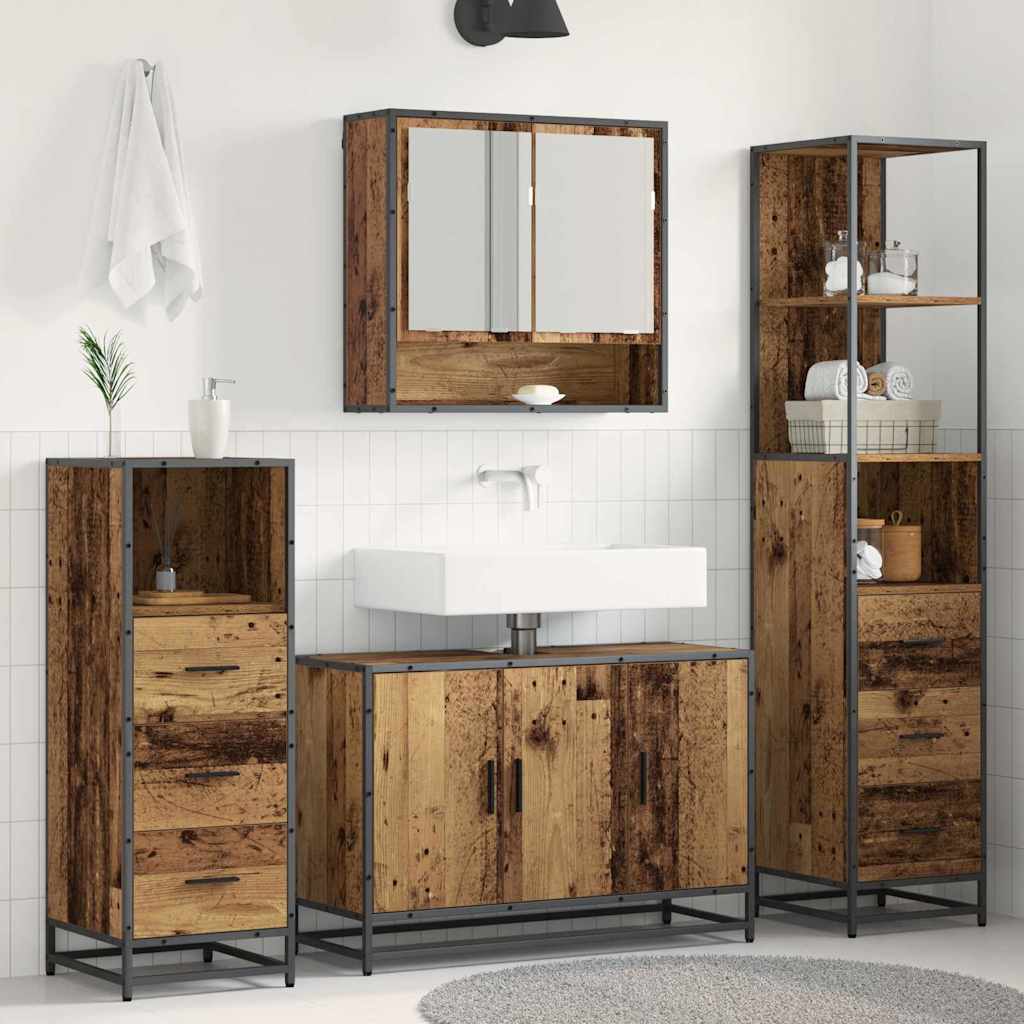 Bathroom Furniture Set with Door 3 pcs Old Wood Engineered Wood