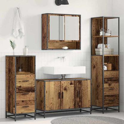 Bathroom Furniture Set with Door 3 pcs Old Wood Engineered Wood