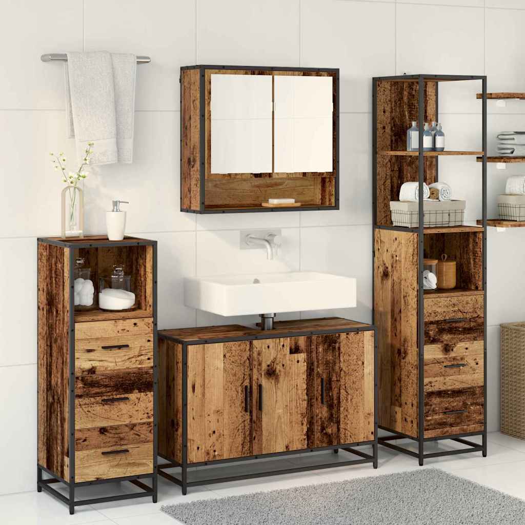 Bathroom Furniture Set with Door 3 pcs Old Wood Engineered Wood