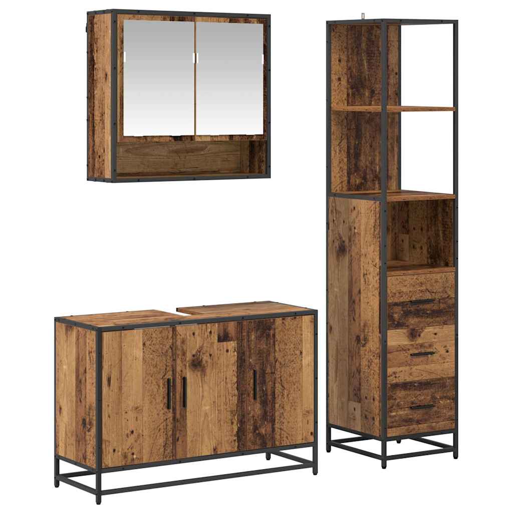 Bathroom Furniture Set with Door 3 pcs Old Wood Engineered Wood