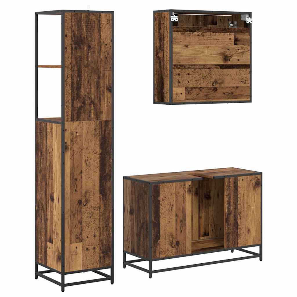 Bathroom Furniture Set with Door 3 pcs Old Wood Engineered Wood