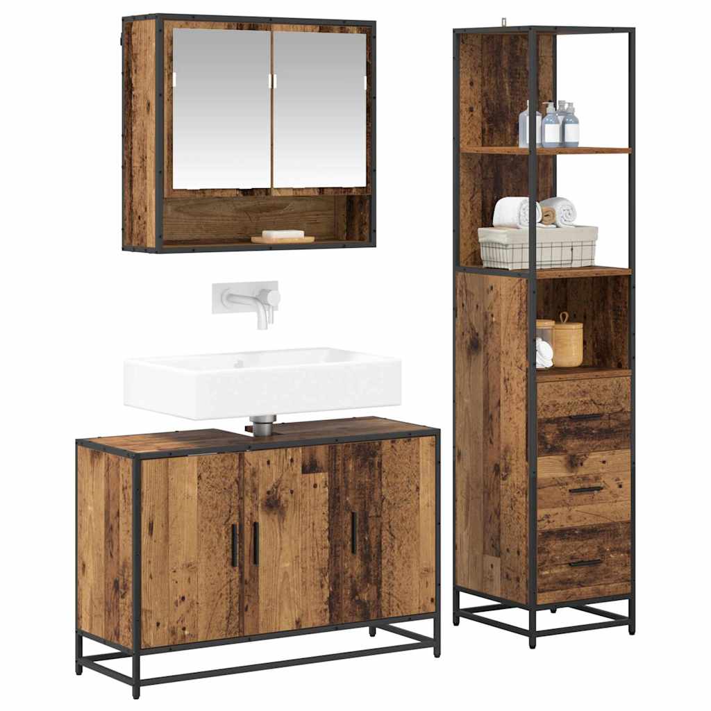 Bathroom Furniture Set with Door 3 pcs Old Wood Engineered Wood