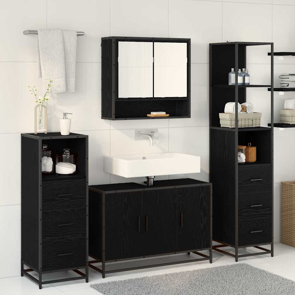 Bathroom Furniture Set 3 pcs Black Oak Engineered Wood