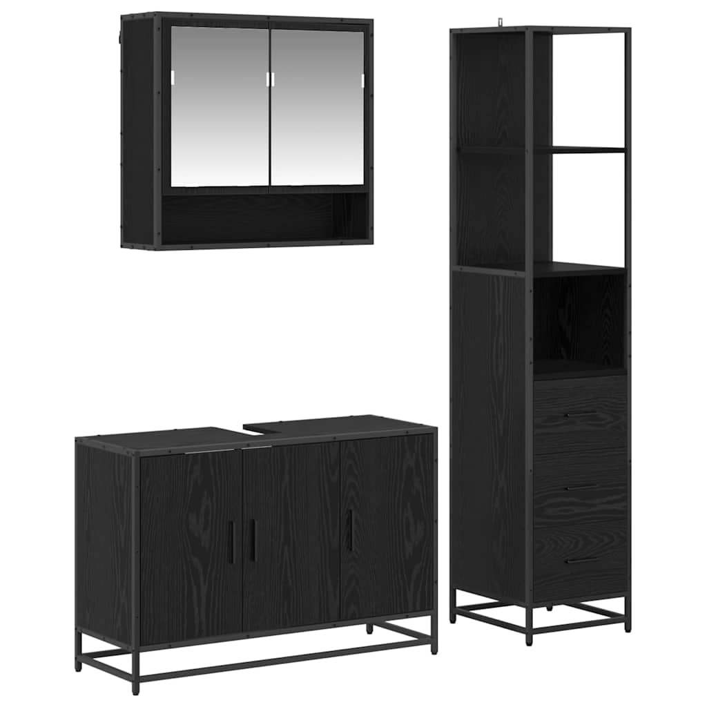 Bathroom Furniture Set 3 pcs Black Oak Engineered Wood