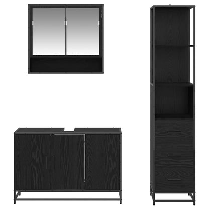 Bathroom Furniture Set 3 pcs Black Oak Engineered Wood