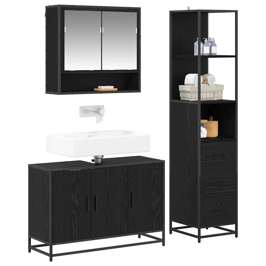 Bathroom Furniture Set 3 pcs Black Oak Engineered Wood
