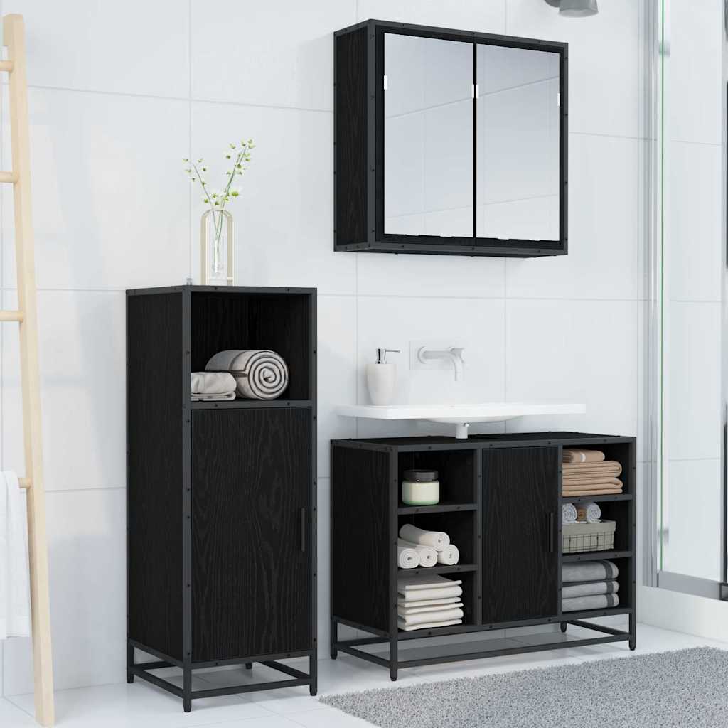 Bathroom Furniture Set 3 pcs Black oak Engineered wood