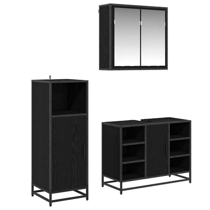 Bathroom Furniture Set 3 pcs Black oak Engineered wood