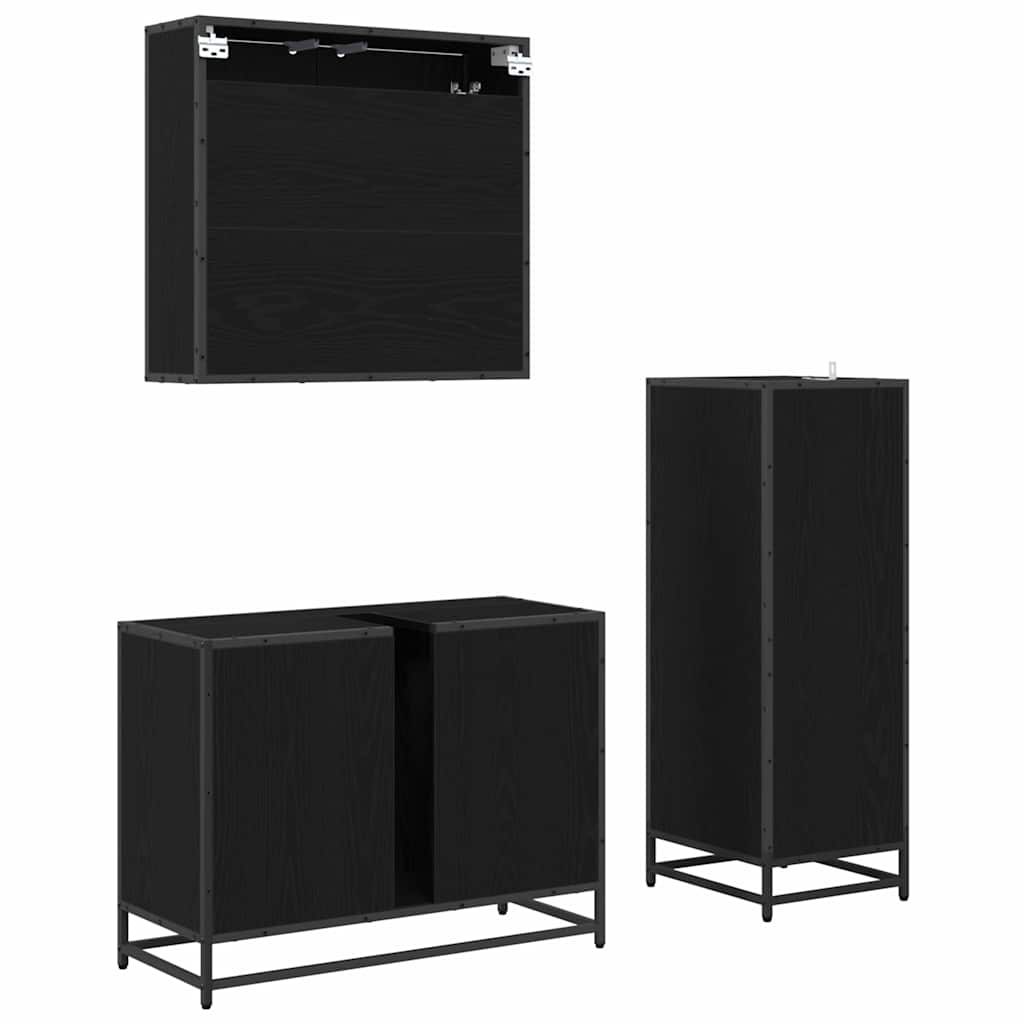 Bathroom Furniture Set 3 pcs Black oak Engineered wood