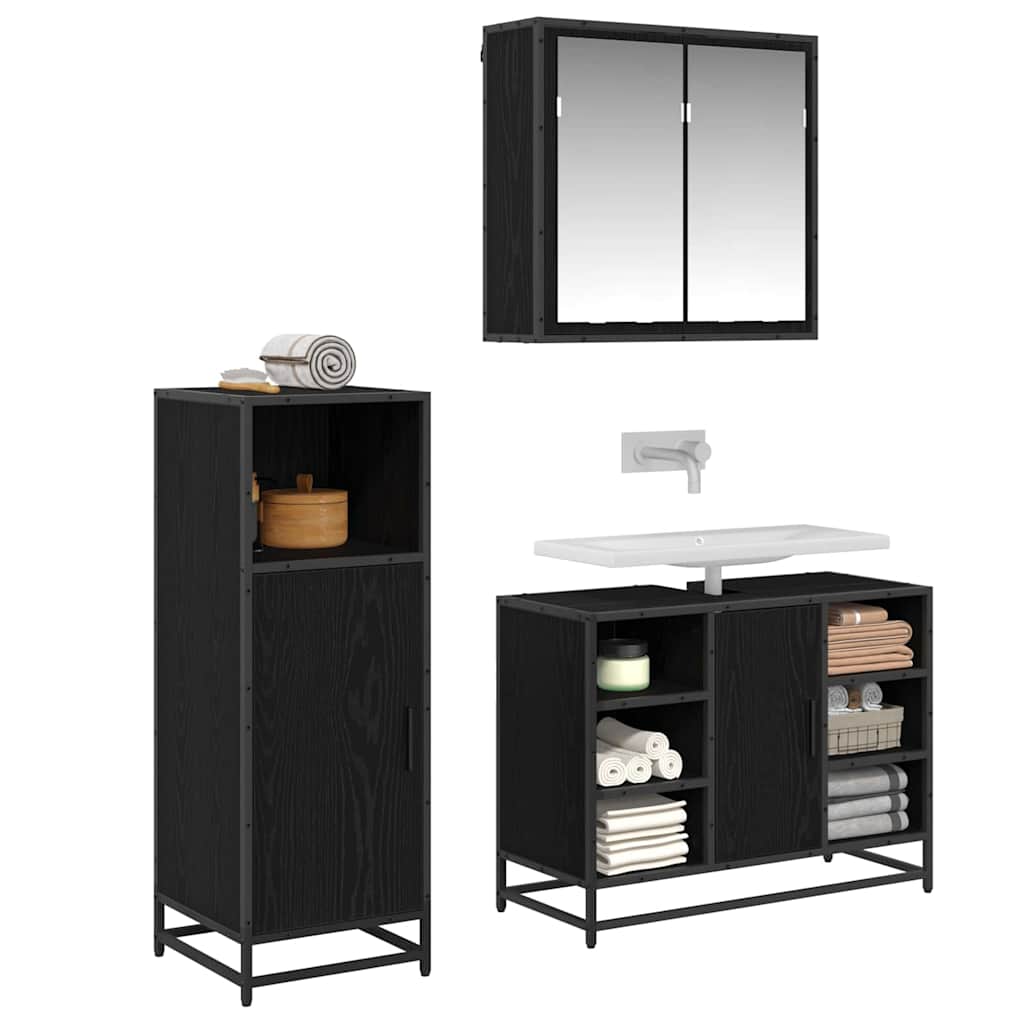 Bathroom Furniture Set 3 pcs Black oak Engineered wood