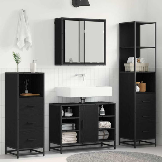 Bathroom Furniture Set 3 pcs Black oak Engineered wood