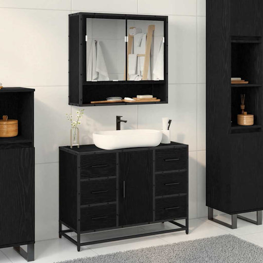 Bathroom Furniture Set 2 pcs Black oak 80 x 33 x 60 cm
