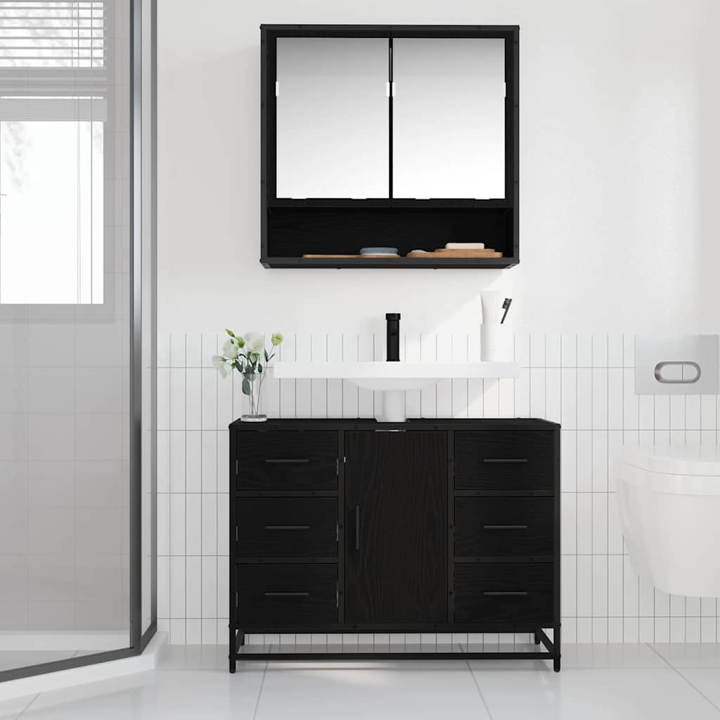 Bathroom Furniture Set 2 pcs Black oak 80 x 33 x 60 cm