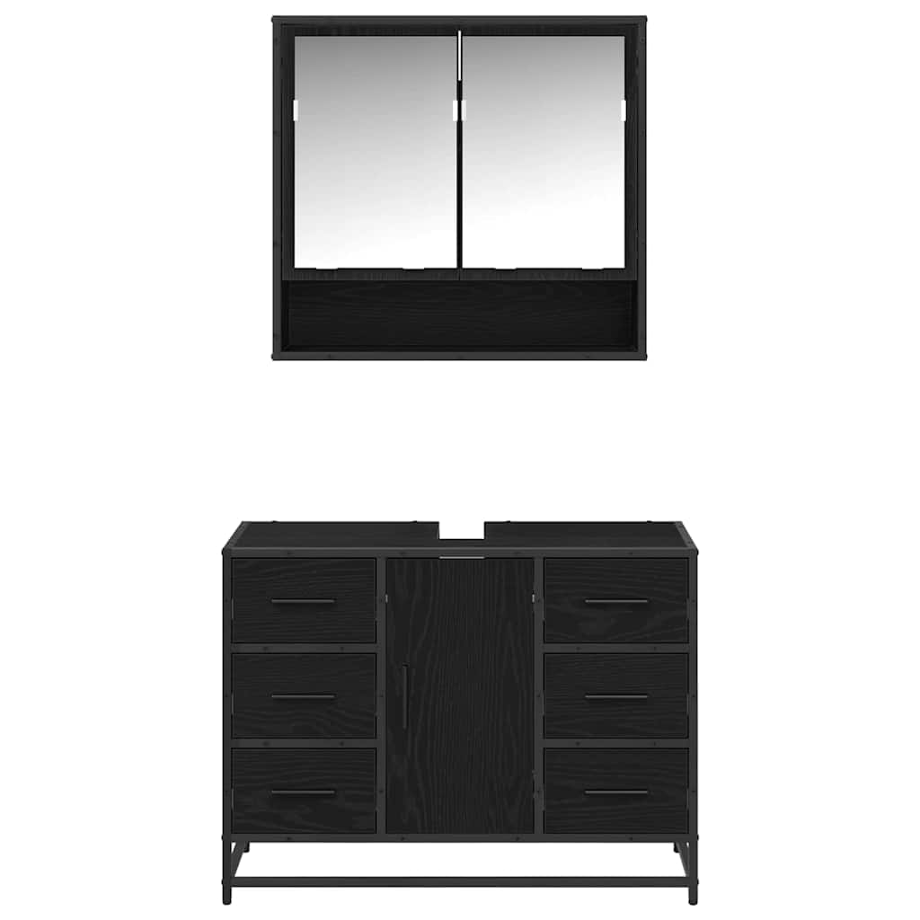 Bathroom Furniture Set 2 pcs Black oak 80 x 33 x 60 cm