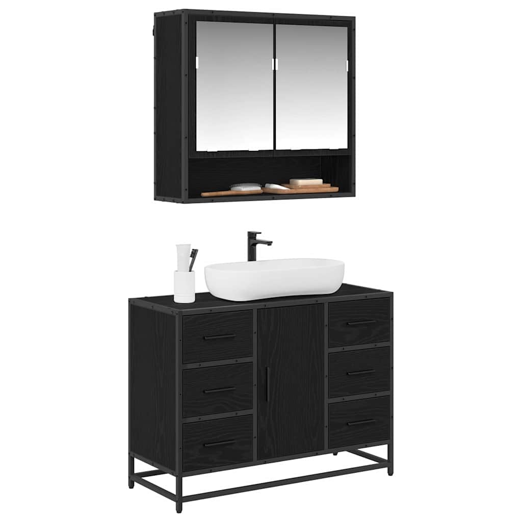 Bathroom Furniture Set 2 pcs Black oak 80 x 33 x 60 cm