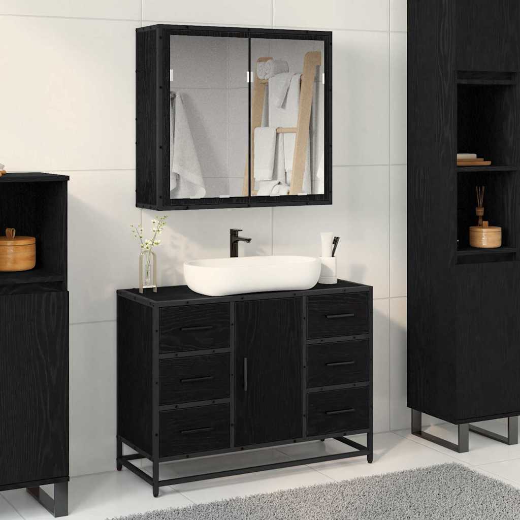 Bathroom Furniture Set 2 pcs Black oak 80 x 33 x 60 cm