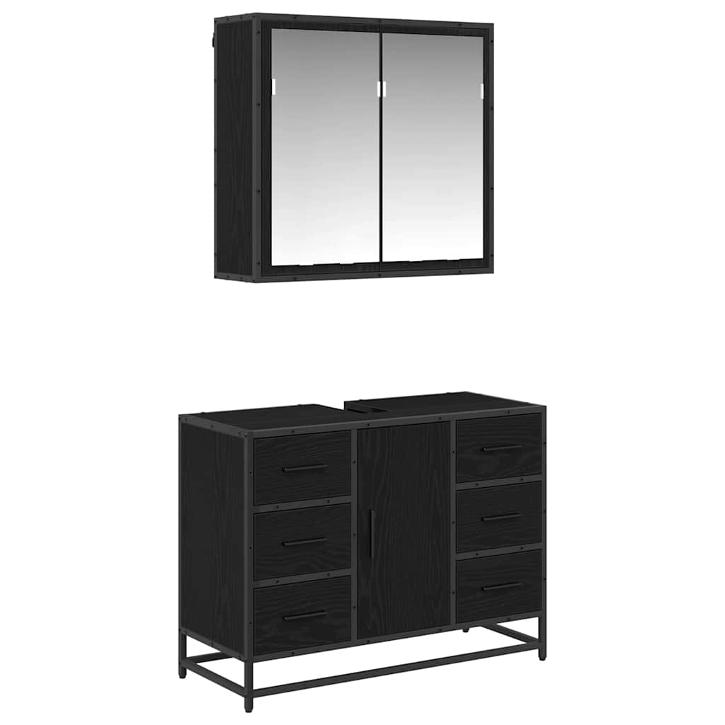 Bathroom Furniture Set 2 pcs Black oak 80 x 33 x 60 cm