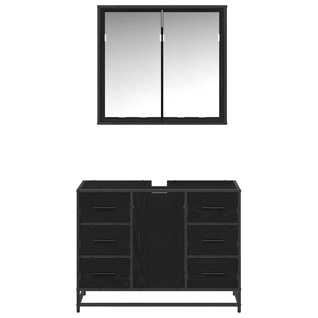 Bathroom Furniture Set 2 pcs Black oak 80 x 33 x 60 cm