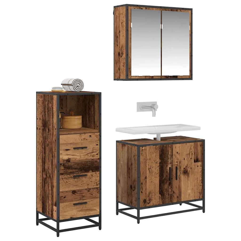 Bathroom Furniture Set with Door 3 pcs Old wood Engineered wood