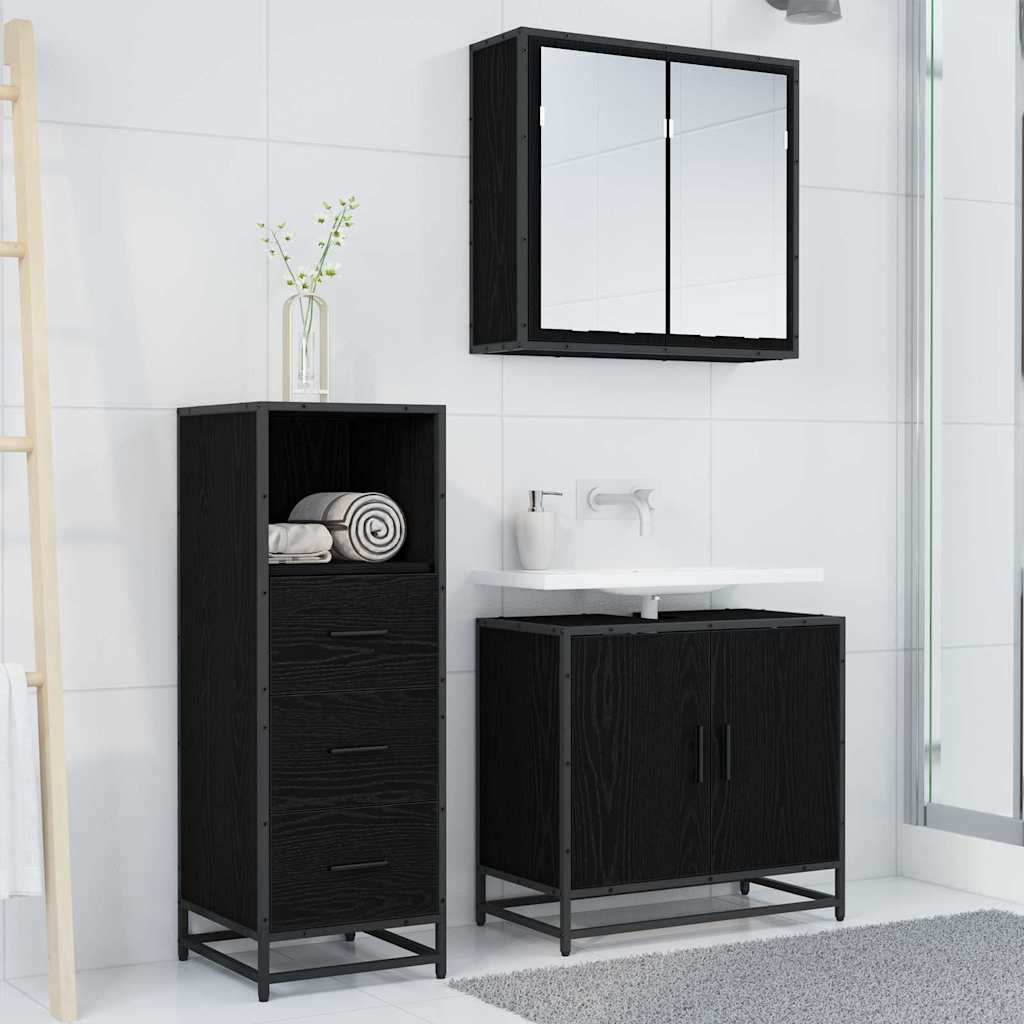 Bathroom Furniture Set 3 pcs Black oak Engineered wood