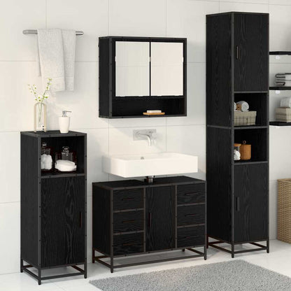 Bathroom Furniture Set 4 pcs Black Oak Engineered Wood