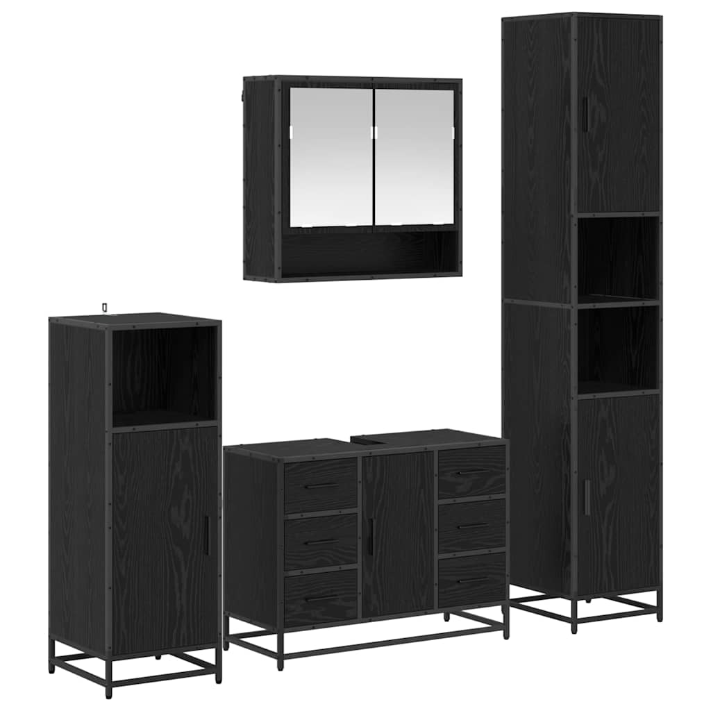 Bathroom Furniture Set 4 pcs Black Oak Engineered Wood