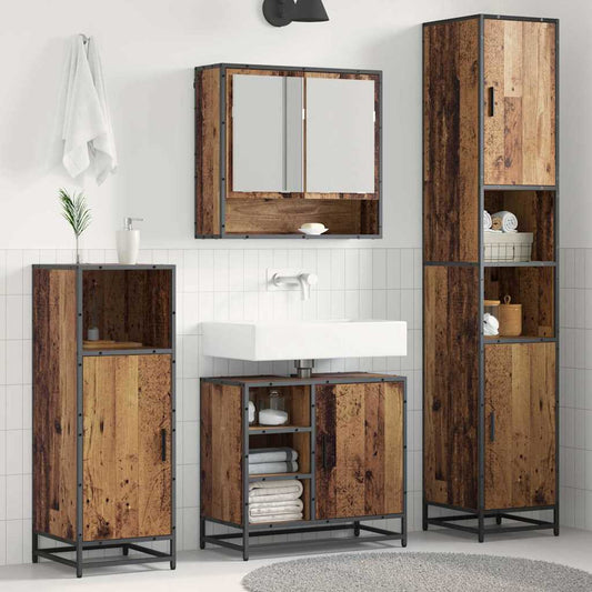 Bathroom Furniture Set with Door 3 pcs Old Wood Engineered Wood