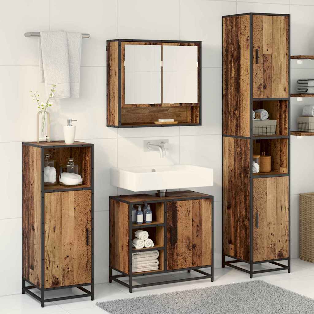 Bathroom Furniture Set with Door 3 pcs Old Wood Engineered Wood