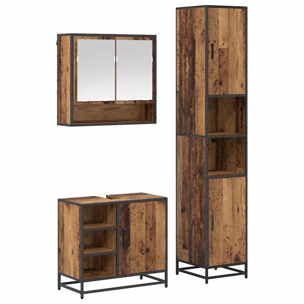 Bathroom Furniture Set with Door 3 pcs Old Wood Engineered Wood