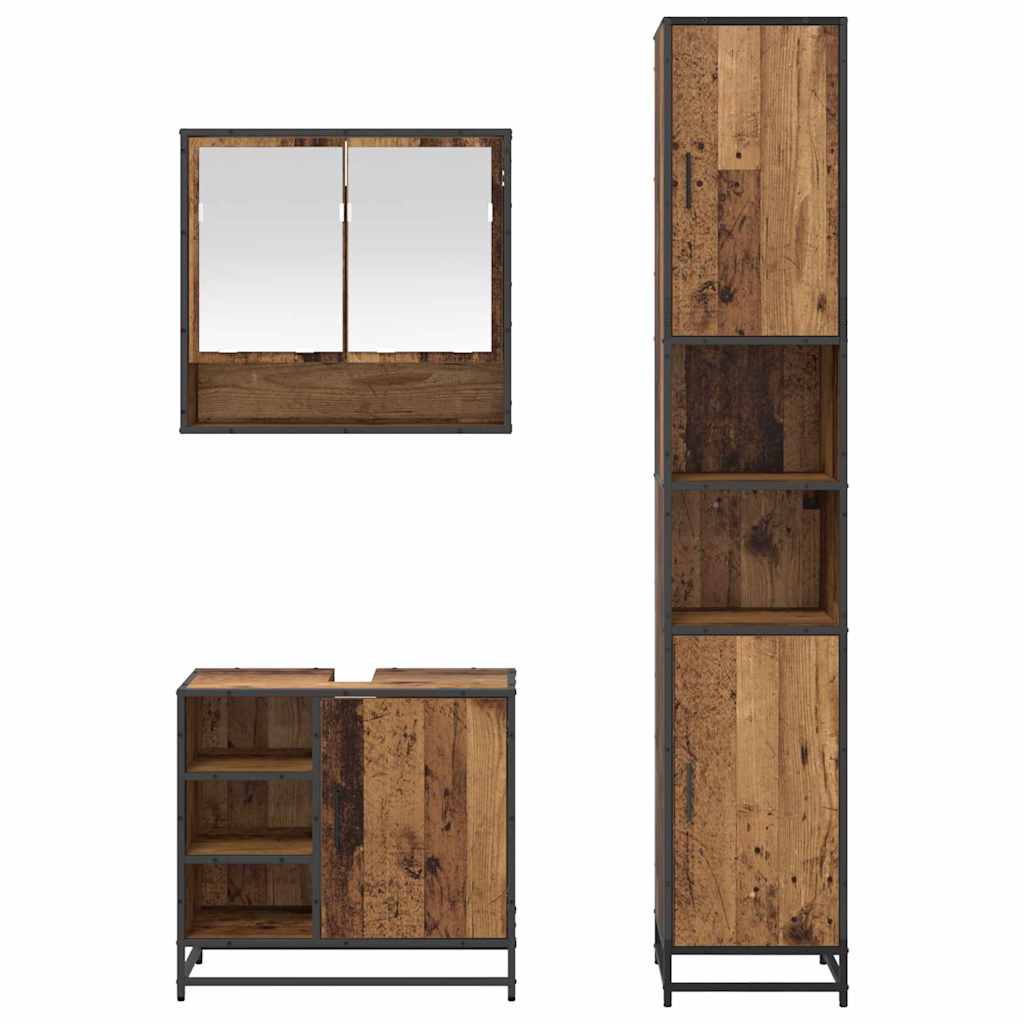 Bathroom Furniture Set with Door 3 pcs Old Wood Engineered Wood