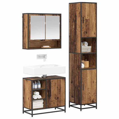 Bathroom Furniture Set with Door 3 pcs Old Wood Engineered Wood