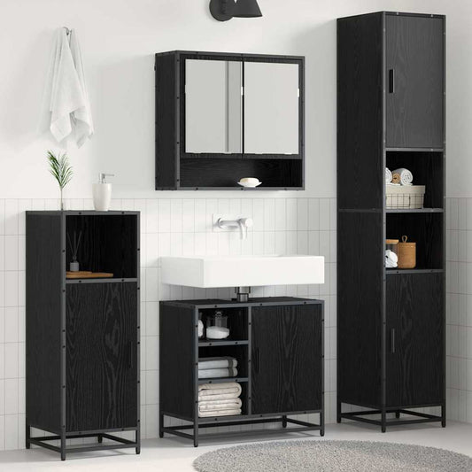 Bathroom Furniture Set 3 pcs Black Oak Engineered Wood