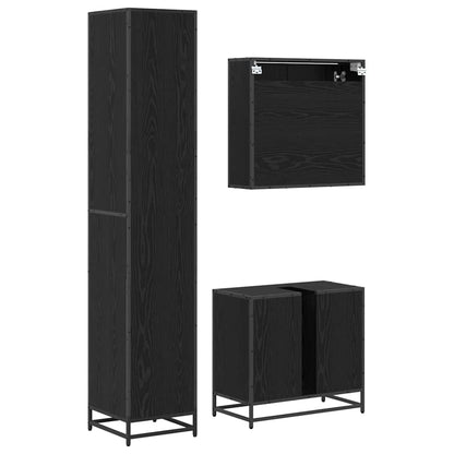 Bathroom Furniture Set 3 pcs Black Oak Engineered Wood