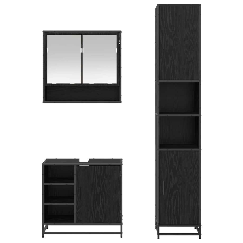 Bathroom Furniture Set 3 pcs Black Oak Engineered Wood