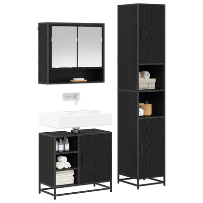 Bathroom Furniture Set 3 pcs Black Oak Engineered Wood