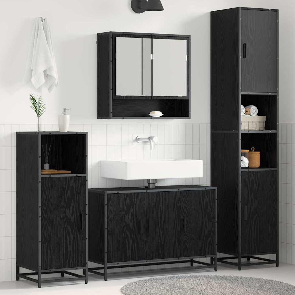 Bathroom Furniture Set 4 pcs Black Oak Engineered Wood