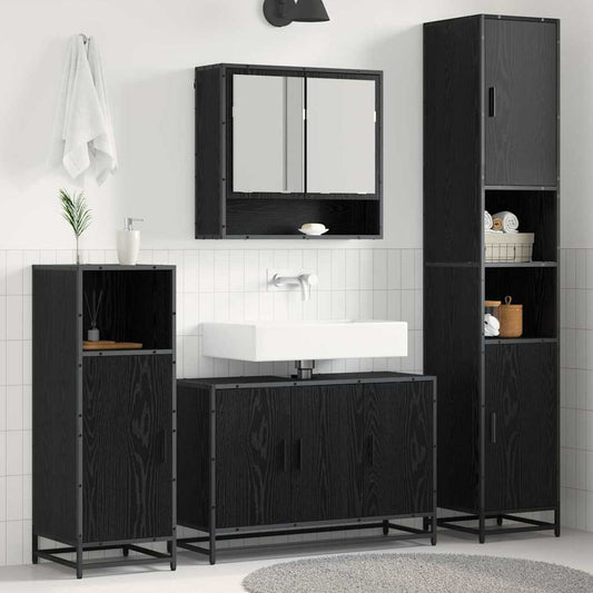 Bathroom Furniture Set 4 pcs Black Oak Engineered Wood