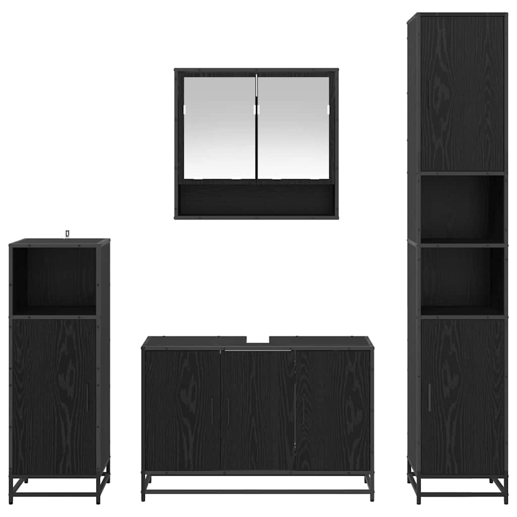 Bathroom Furniture Set 4 pcs Black Oak Engineered Wood