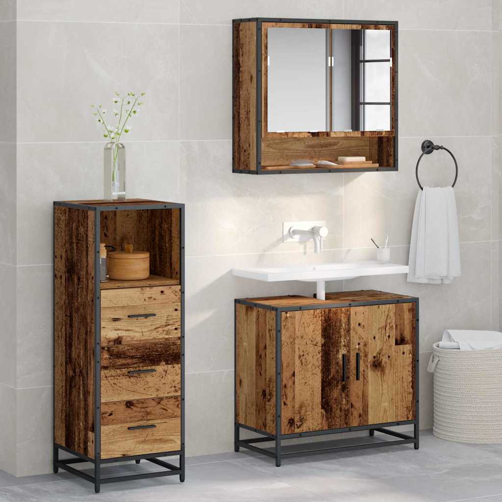 Bathroom Furniture Set with Door 3 pcs Old wood Engineered wood