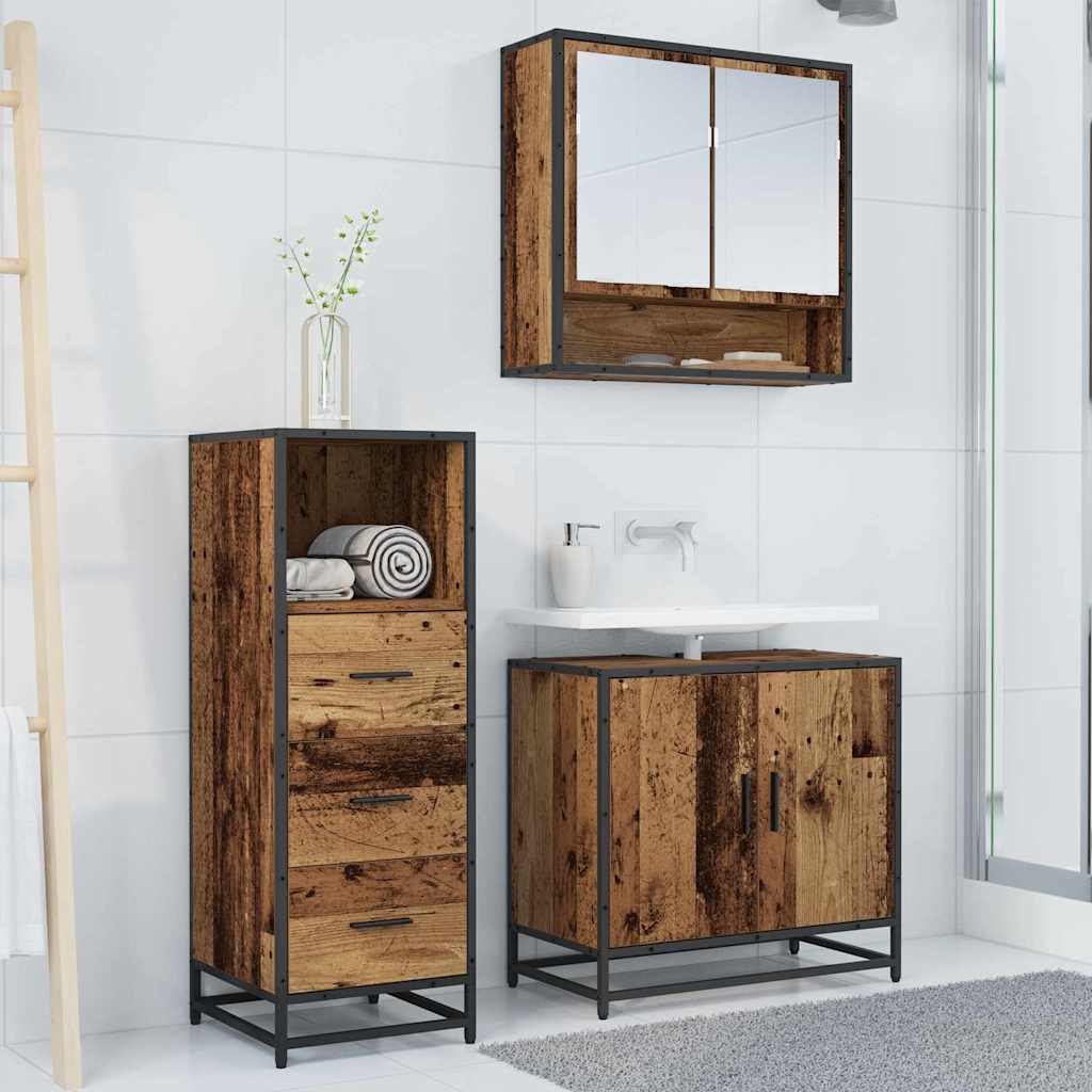 Bathroom Furniture Set with Door 3 pcs Old wood Engineered wood