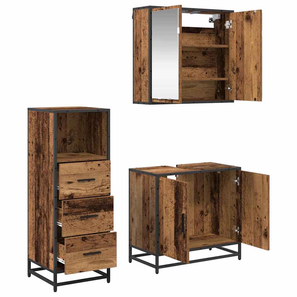 Bathroom Furniture Set with Door 3 pcs Old wood Engineered wood
