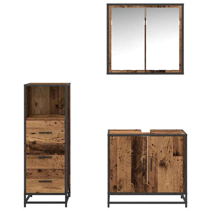 Bathroom Furniture Set with Door 3 pcs Old wood Engineered wood