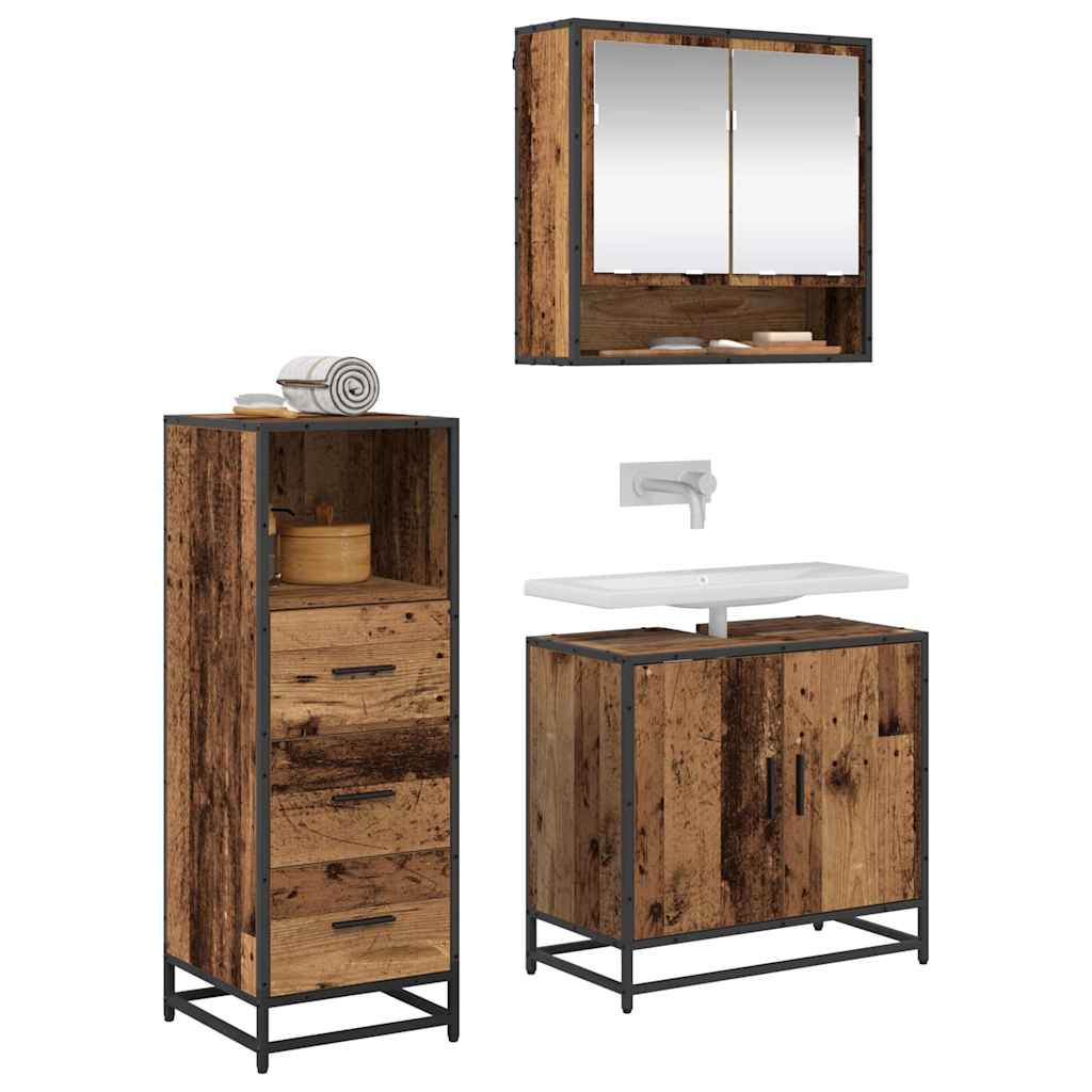 Bathroom Furniture Set with Door 3 pcs Old wood Engineered wood