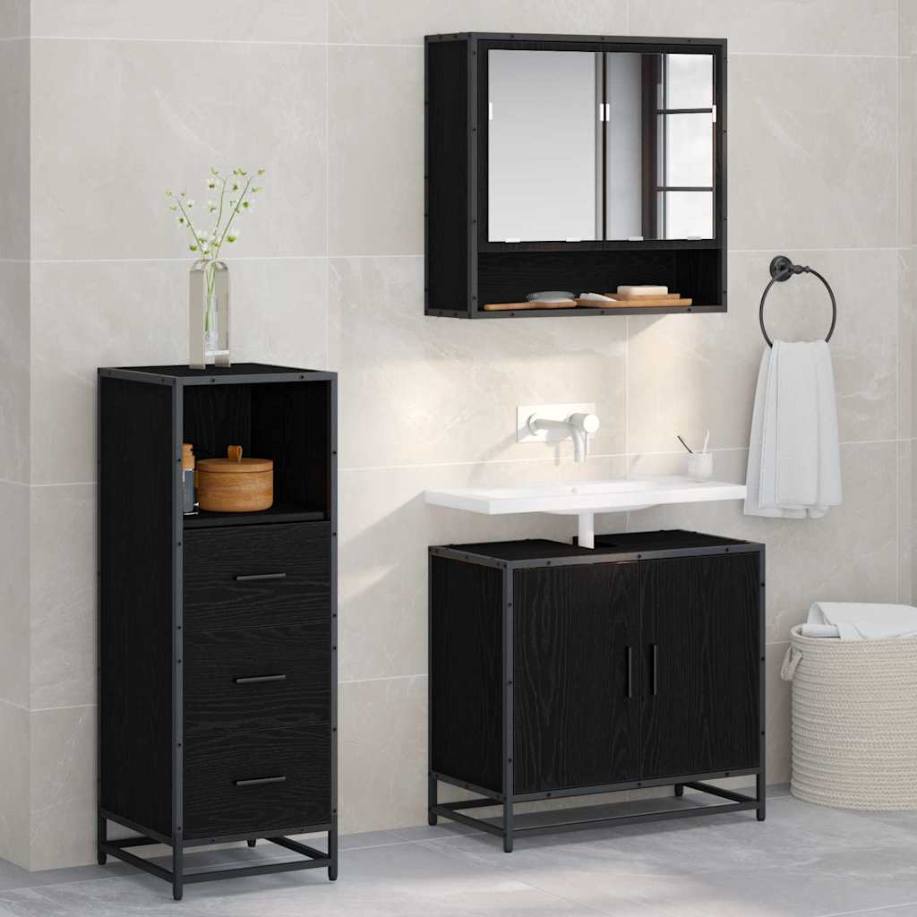 Bathroom Furniture Set 3 pcs Black oak Engineered wood