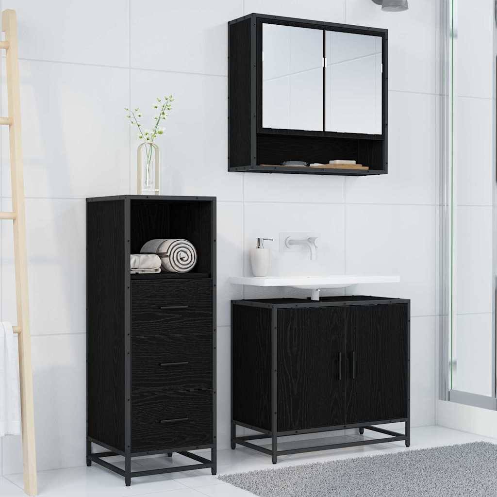 Bathroom Furniture Set 3 pcs Black oak Engineered wood