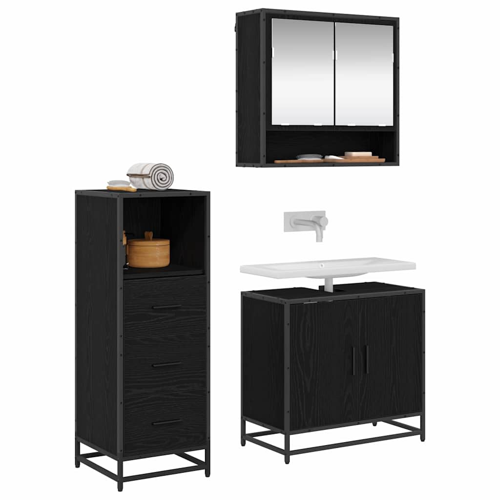 Bathroom Furniture Set 3 pcs Black oak Engineered wood