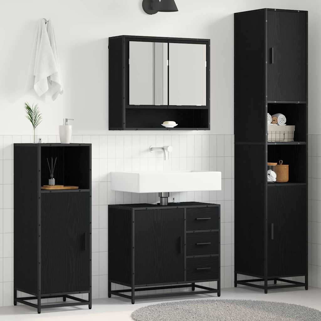 Bathroom Furniture Set with Drawer with Shelf 4 pcs Black oak