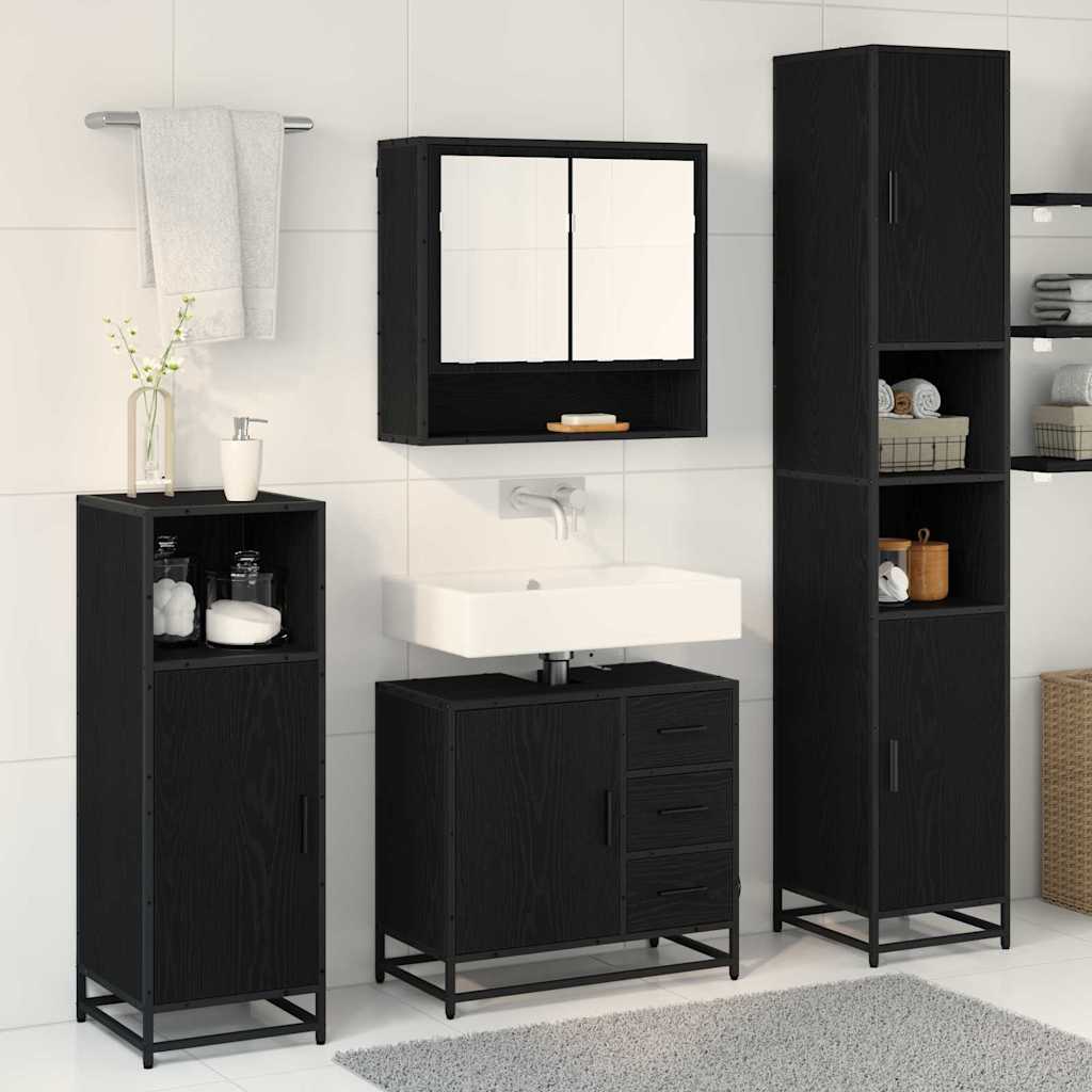 Bathroom Furniture Set with Drawer with Shelf 4 pcs Black oak