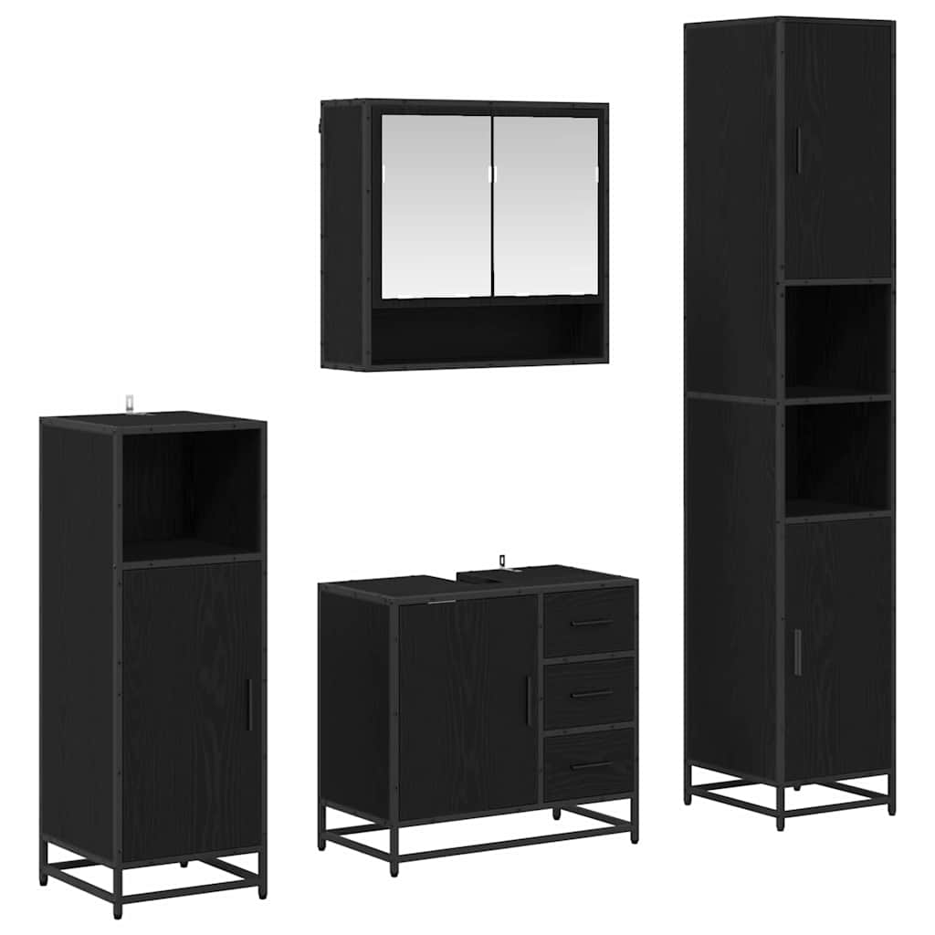 Bathroom Furniture Set with Drawer with Shelf 4 pcs Black oak