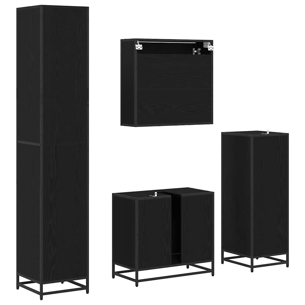 Bathroom Furniture Set with Drawer with Shelf 4 pcs Black oak